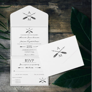Pfeile und Monogramme Hochzeit   Weiß All In One Einladung
