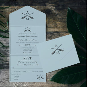 Pfeile und Monogramme Hochzeiten   Aqua All In One Einladung