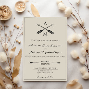 Pfeile und Monogramme Hochzeiten   Beige Einladung