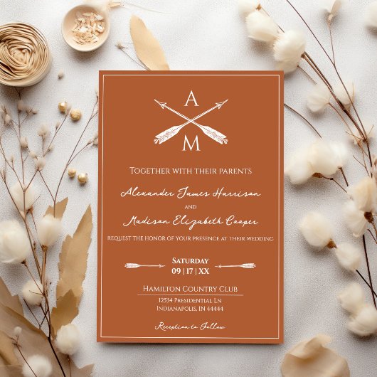 Pfeile und Monogramme Hochzeiten | Burnt Orange Einladung