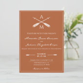Pfeile und Monogramme Hochzeiten | Burnt Orange Einladung (Stehend Vorderseite)