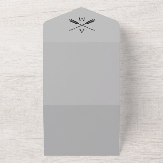 Pfeile und Monogramme Hochzeiten | Grau All In One Einladung (Außenbereich)
