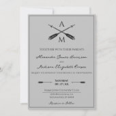 Pfeile und Monogramme Hochzeiten | Grau Einladung (Vorderseite)
