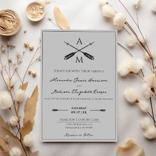 Pfeile und Monogramme Hochzeiten Grau Einladung