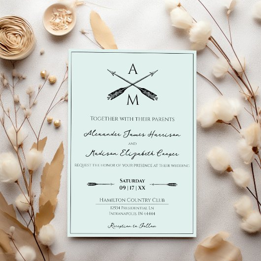 Pfeile und Monogramme Hochzeiten | Mint Green Einladung