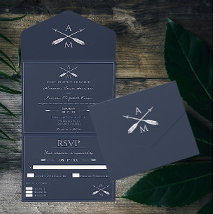 Pfeile und Monogramme Hochzeiten Navy Blue All In One Einladung