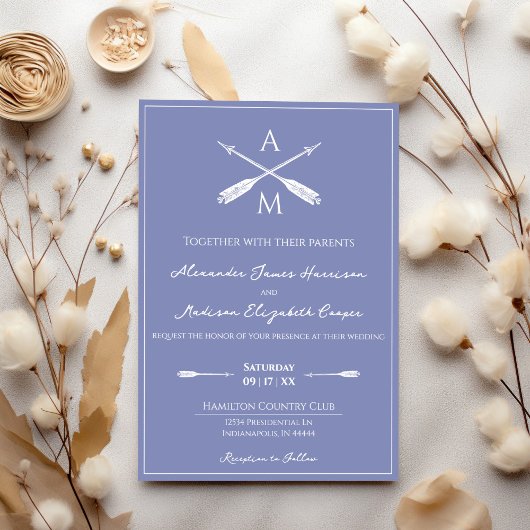 Pfeile und Monogramme Hochzeiten | Periwinkle Einladung