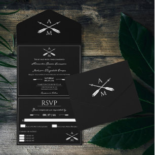 Pfeile und Monogramme Hochzeiten   Schwarz All In One Einladung
