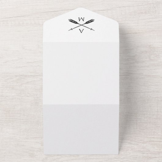 Pfeile und Monogramme Hochzeiten | Weiß All In One Einladung (Außenbereich)