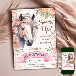 Pferd 1. Geburtstag Mädchen Floral Wild Sattel auf Einladung