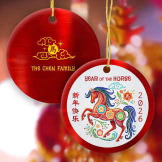 Pferd 2026 Scherenschnitt Chinesisches Neujahr Rot Keramik Ornament