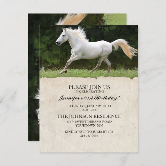 Pferd 21. Geburtstag Party Einladung (Vorne/Hinten)