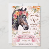 Pferd 2. Geburtstag Cowgirl Pink Blumenaddel Up Einladung (Vorderseite)