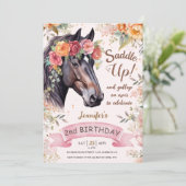 Pferd 2. Geburtstag Cowgirl Pink Blumenaddel Up Einladung (Stehend Vorderseite)
