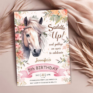 Pferd 5. Geburtstag Mädchen Wild Blumen Sattel Hoc Einladung