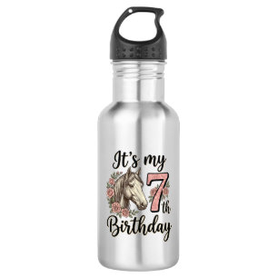 Pferd 7. Geburtstag Mädchen Floral Vintage-Shirt-D Edelstahlflasche