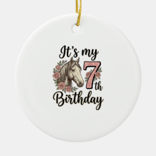Pferd 7. Geburtstag Mädchen Floral Vintage-Shirt-D Keramik Ornament