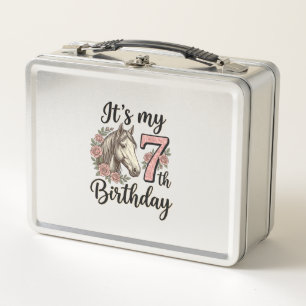 Pferd 7. Geburtstag Mädchen Floral Vintage-Shirt-D Metall Brotdose