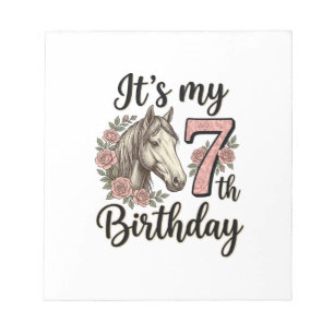 Pferd 7. Geburtstag Mädchen Floral Vintage-Shirt-D Notizblock