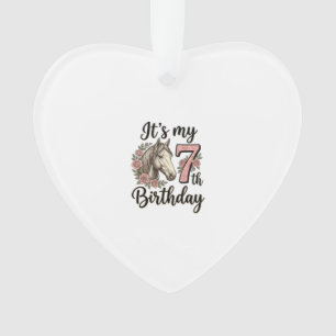 Pferd 7. Geburtstag Mädchen Floral Vintage-Shirt-D Ornament