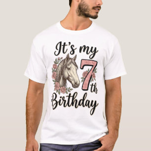Pferd 7. Geburtstag Mädchen Floral Vintage-Shirt-D T-Shirt