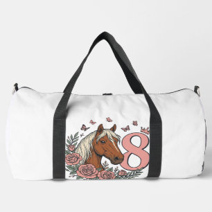Pferd 8. Geburtstag Florales Vintage-Gravurdesign Duffle Bag