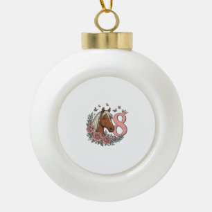 Pferd 8. Geburtstag Florales Vintage-Gravurdesign Keramik Kugel-Ornament