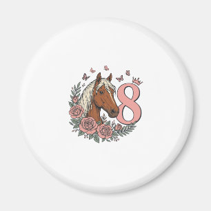 Pferd 8. Geburtstag Florales Vintage-Gravurdesign Magnet