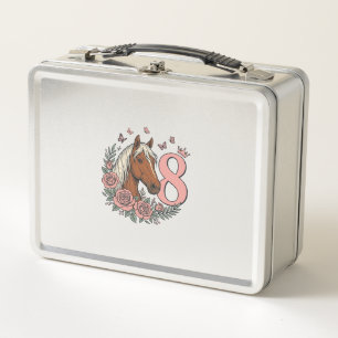 Pferd 8. Geburtstag Florales Vintage-Gravurdesign Metall Brotdose