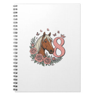 Pferd 8. Geburtstag Florales Vintage-Gravurdesign Notizblock