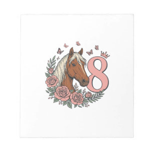 Pferd 8. Geburtstag Florales Vintage-Gravurdesign Notizblock