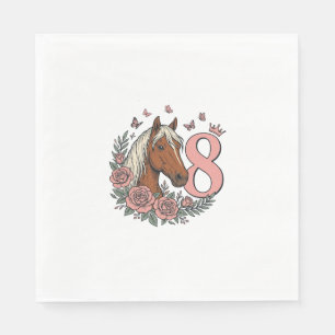 Pferd 8. Geburtstag Florales Vintage-Gravurdesign Serviette