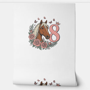 Pferd 8. Geburtstag Florales Vintage-Gravurdesign Tapete
