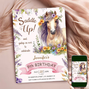 Pferd 9. Geburtstag Mädchen Lila Sattel Einladung