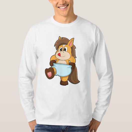 Pferd als Baby mit Windeln T-Shirt (Vorderseite)