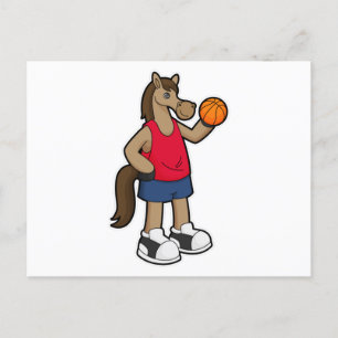 Pferd als Basketballspieler mit Basketball Postkarte