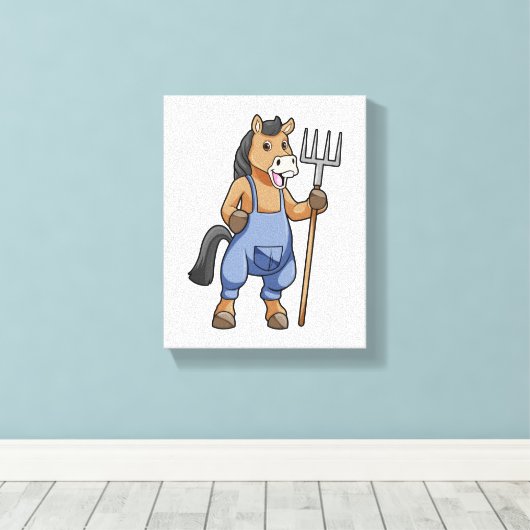 Pferd als Bauer mit Rake Leinwanddruck (Insitu (Holzboden))