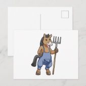 Pferd als Bauer mit Rechen Postkarte (Vorne/Hinten)