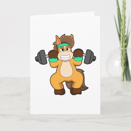 Pferd als Bodybuilder mit Barbell Karte (Vorderseite)