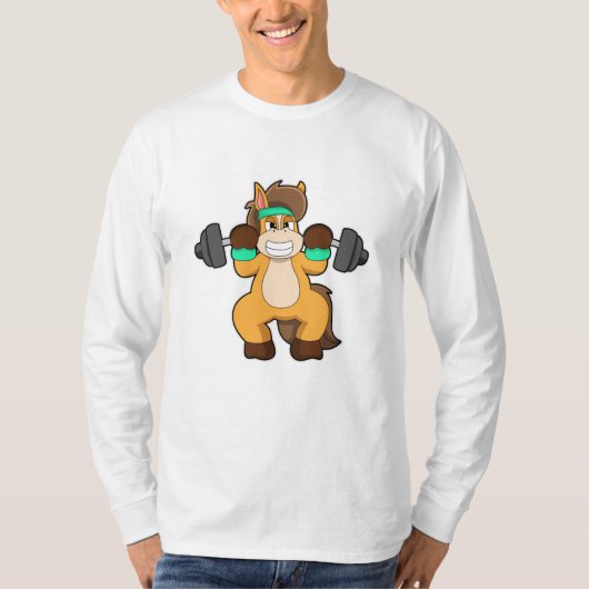Pferd als Bodybuilder mit Barbell T-Shirt (Vorderseite)
