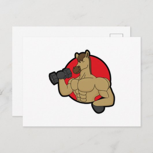 Pferd als Bodybuilder mit Dumbell Postkarte (Vorne/Hinten)
