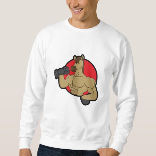 Pferd als Bodybuilder mit Dumbell Sweatshirt (Vorderseite)