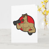 Pferd als Bodybuilder mit Hantel Karte (Gelbe Blume)