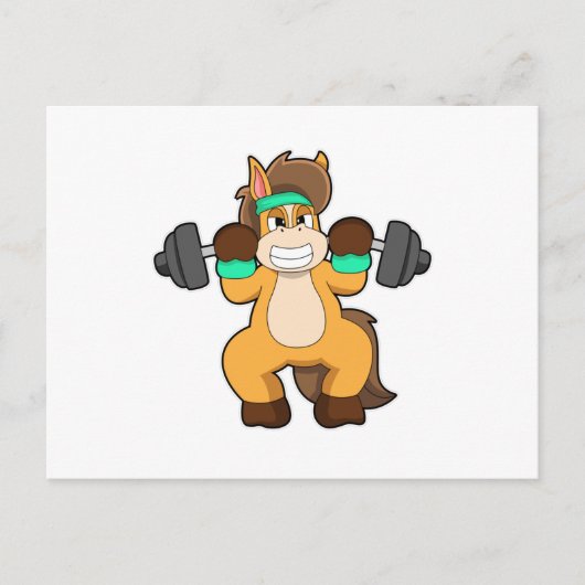 Pferd als Bodybuilder mit Hantel Postkarte (Vorderseite)