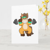 Pferd als Bodybuilder mit Langhantel Karte (Gelbe Blume)