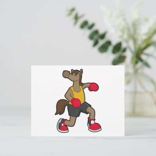 Pferd als Boxer mit Boxhandschuhen Postkarte (Stehend Vorderseite)