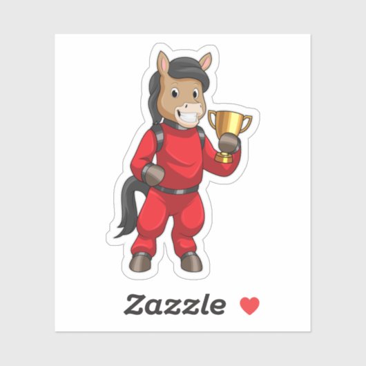 Pferd als Champion mit Trophäe Aufkleber (Blatt)