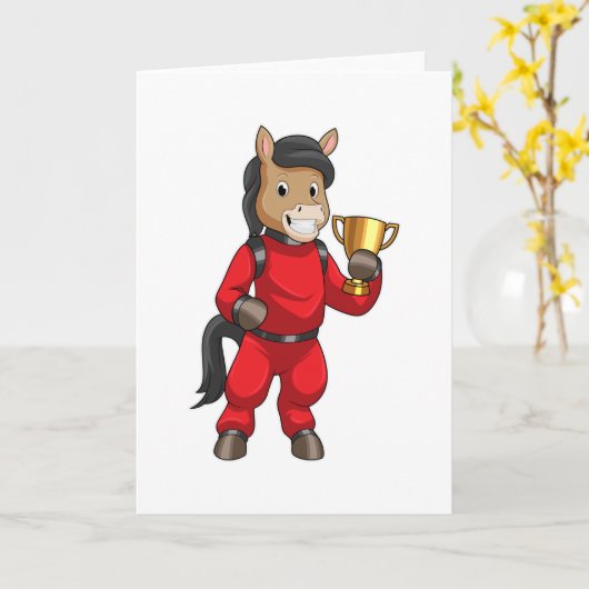Pferd als Champion mit Trophäe Karte (Gelbe Blume)