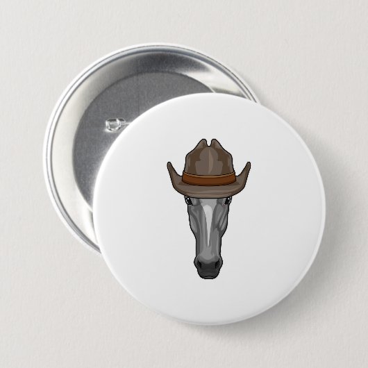 Pferd als Cowboy mit Hut Button (Vorne & Hinten)
