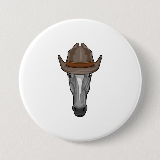 Pferd als Cowboy mit Hut Button (Vorderseite)